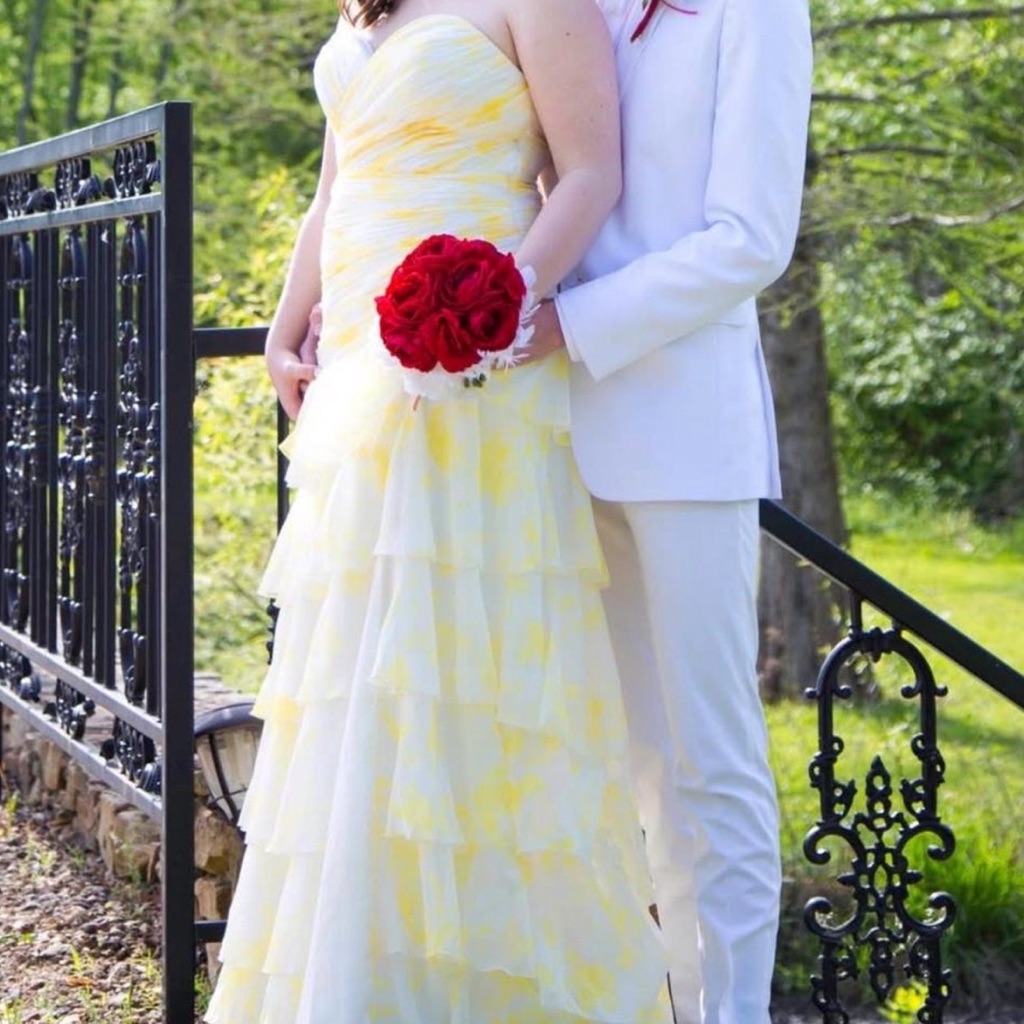 Yellow Strapless Ruffled Gown